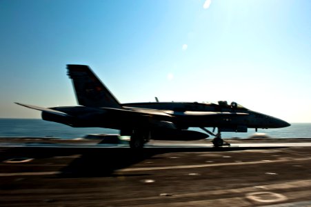US Navy 111020-N-BT887-717 An F-A-18C Hornet assigned to the War Hawks of Strike Fighter Squadron (VFA) 97 launches