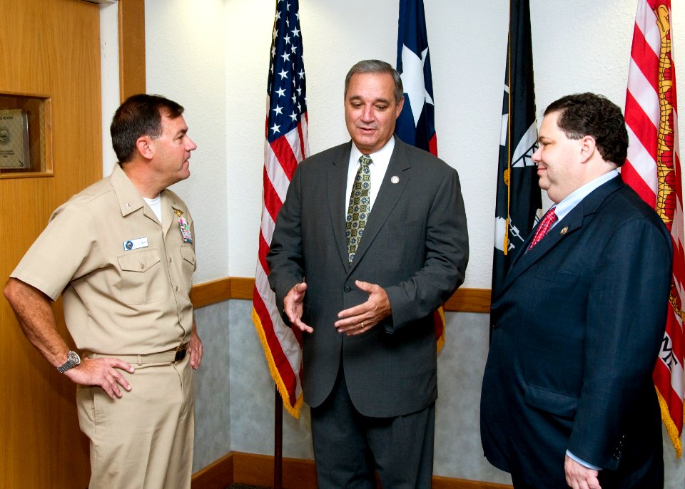 US Navy 111021-N-ZZ999-098 .S. Reps. Jeff Miller, center, and Blake Farenthold visit Rear Adm. Bill Sizemore, Chief of Naval Air Training (CNATRA)