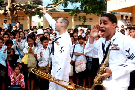 US Navy 111026-N-MA031-269 The U.S. 7th Fleet Band, Orient Express Brass Quintet, performs at Bun Rany Hun Sen High School