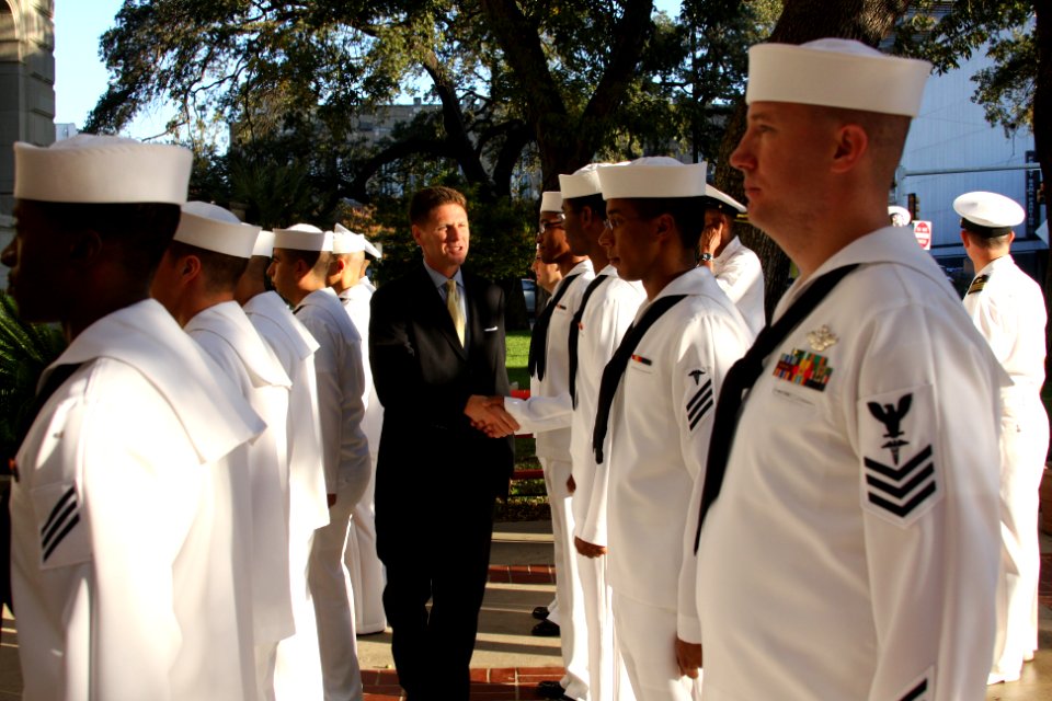 US Navy 111025-N-NT881-013 Asst. Secretary of the Navy Juan Garcia greets area Sailors after the official proclamation ceremony for San Antonio Nav