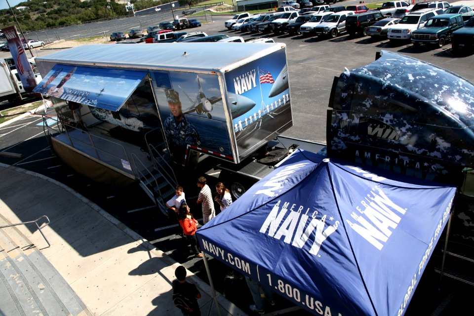 US Navy 111024-N-YM440-033 Students from Smithson Valley High School experience the U.S. Navy's flight simulator during San Antonio Navy Week