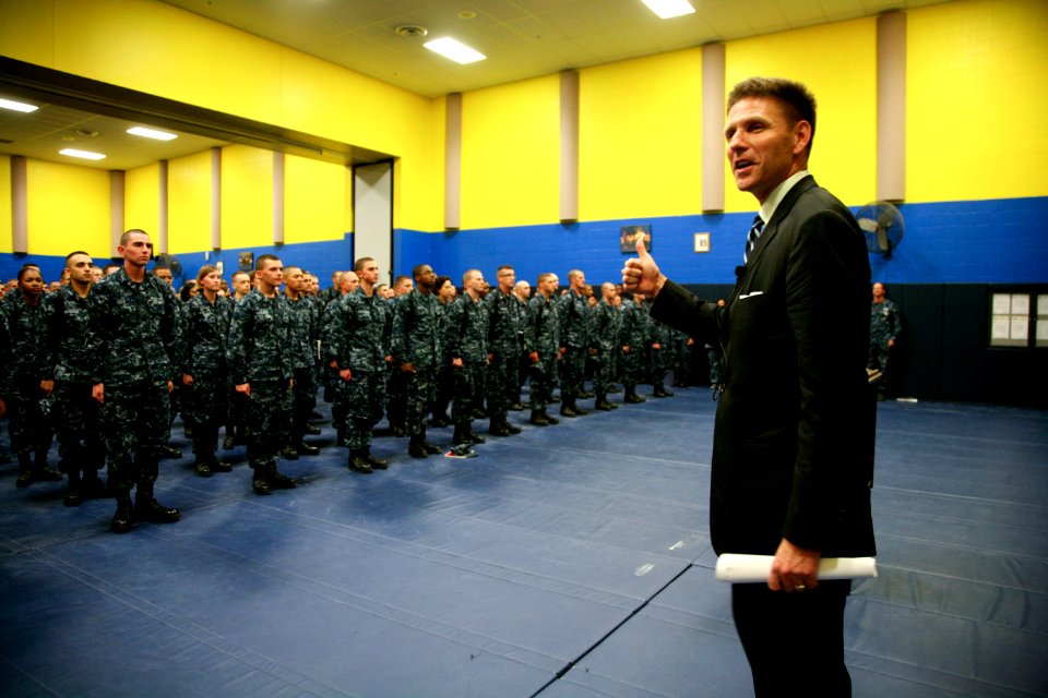 US Navy 111025-N-YM440-203 Assistant. Secretary of the Navy Juan Garcia gives a thumbs up after speaking to students at the Master-at-Arms school a