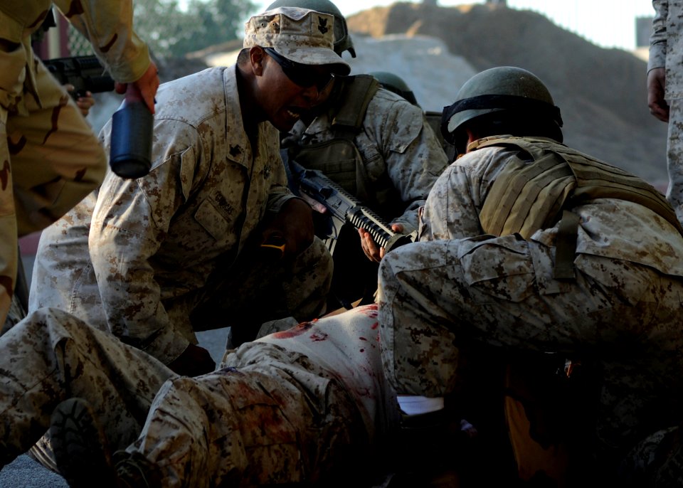 US Navy 111028-N-UB993-048 Hospital Corpsman 2nd Class Joseph Gagucas, an instructor for the Tactical Combat Casualty Course at Naval Medical Cent