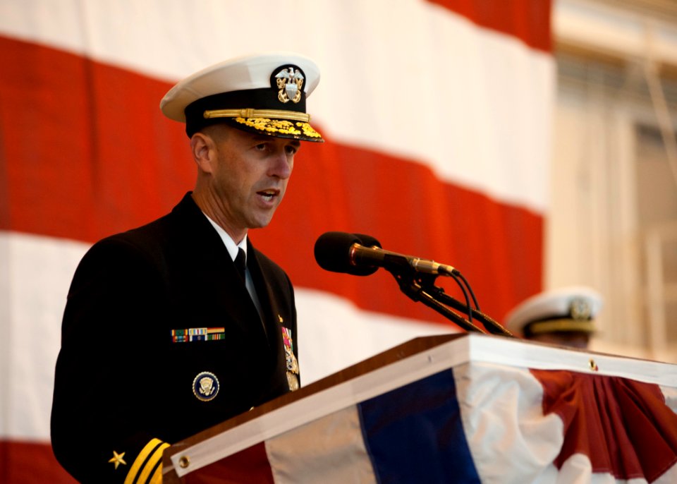 US Navy 111029-N-NY820-042 Vice Adm. John Richardson, Commander, Submarine Forces, delivers remarks during the commissioning of the Virginia-class
