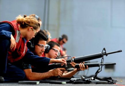 US Navy 111026-N-XE109-049 Sailors participate in a live-fire exercise aboard the aircraft carrier USS George H.W. Bush (CVN 77)
