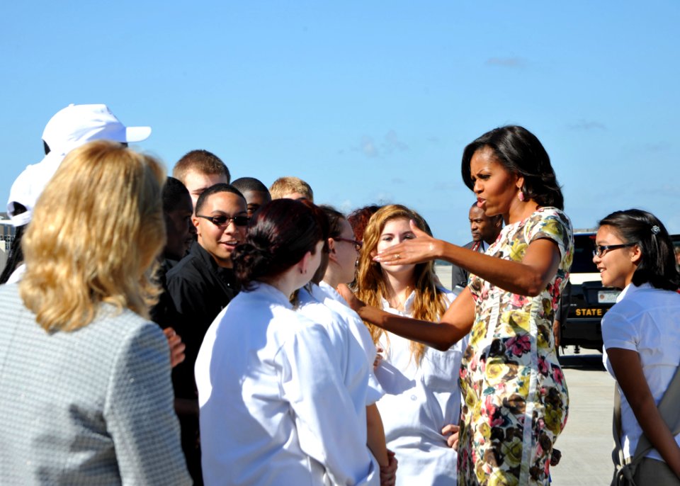 US Navy 111027-N-DG670-307 First lady Michelle Obama meets with culinary students from the Frank H. Peterson Academies of Technology local Girl Sco