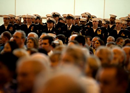 US Navy 111029-N-NY820-125 Submariners attend the commissioning ceremony for the Virginia-class attack submarine USS California (SSN 781) at Naval