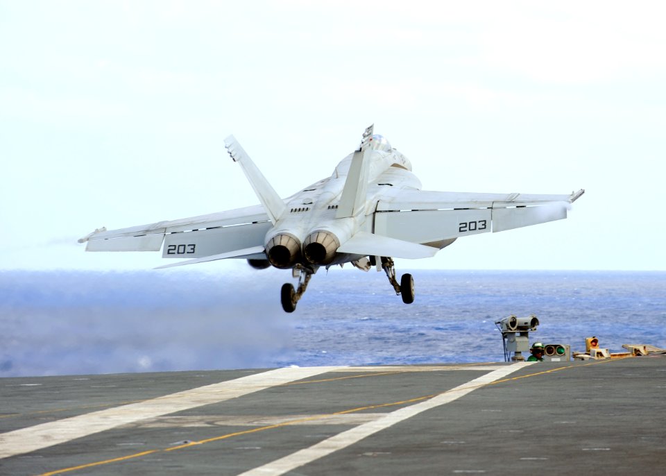 US Navy 111029-N-DS193-007 An F-A-18E Super Hornet from the Royal Maces of Strike Fighter Squadron (VFA) 27 launches from the aircraft carrier USS