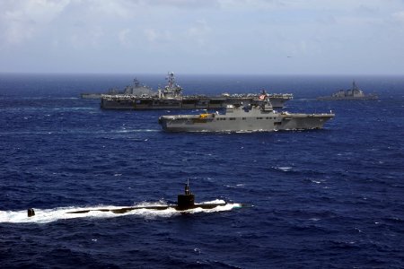 US Navy 111104-N-ZZ999-885 U.S. Navy and Japan Maritime Self-Defense Force ships are underway in formation during Annual Exercise (ANNUALEX ) 2011