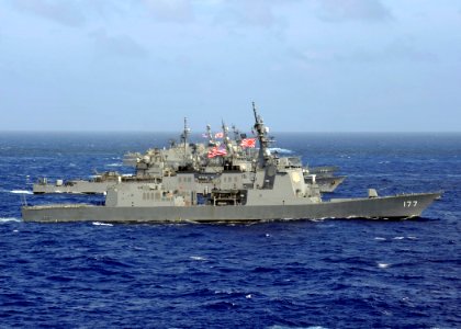 US Navy 111104-N-DS193-049 The Japan Maritime Self-Defense Force guided-missile destroyer JDS Atago (DDG 177) transits in formation with U.S. Navy