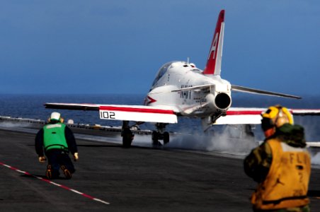 US Navy 111106-N-UO379-163 A T-45C Goshawk assigned to the Eagles of Training Squadron Seven (VT-7) launches from the aircraft carrier USS Ronald R
