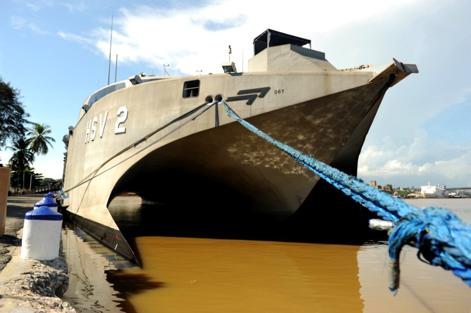US Navy 111106-N-MN502-051 High Speed Vessel (HSV 2) Swift arrives in Santo Domingo, Dominican Republic to begin Southern Partnership Station 2012
