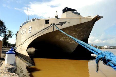 US Navy 111106-N-MN502-051 High Speed Vessel (HSV 2) Swift arrives in Santo Domingo, Dominican Republic to begin Southern Partnership Station 2012 photo