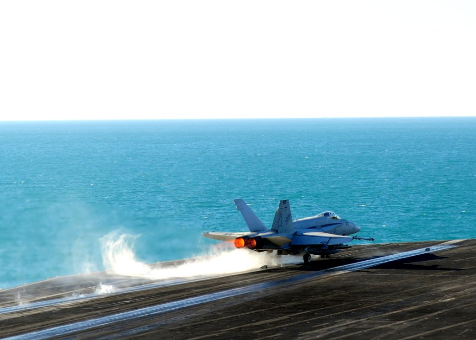 US Navy 111103-N-QL471-218 An F-A-18A Hornet assigned to Strike Fighter Squadron (VFA) 87 takes off from the aircraft carrier USS George H.W. Bush