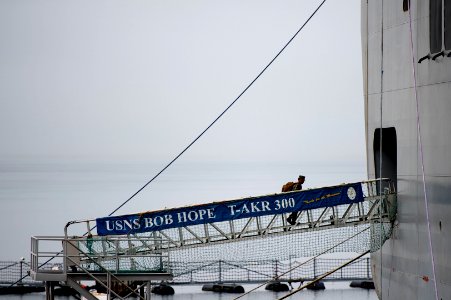 US Navy 111103-N-ZC343-212 A Sailor climbs the ramp from the pier to the ship at Naval Base San Diego