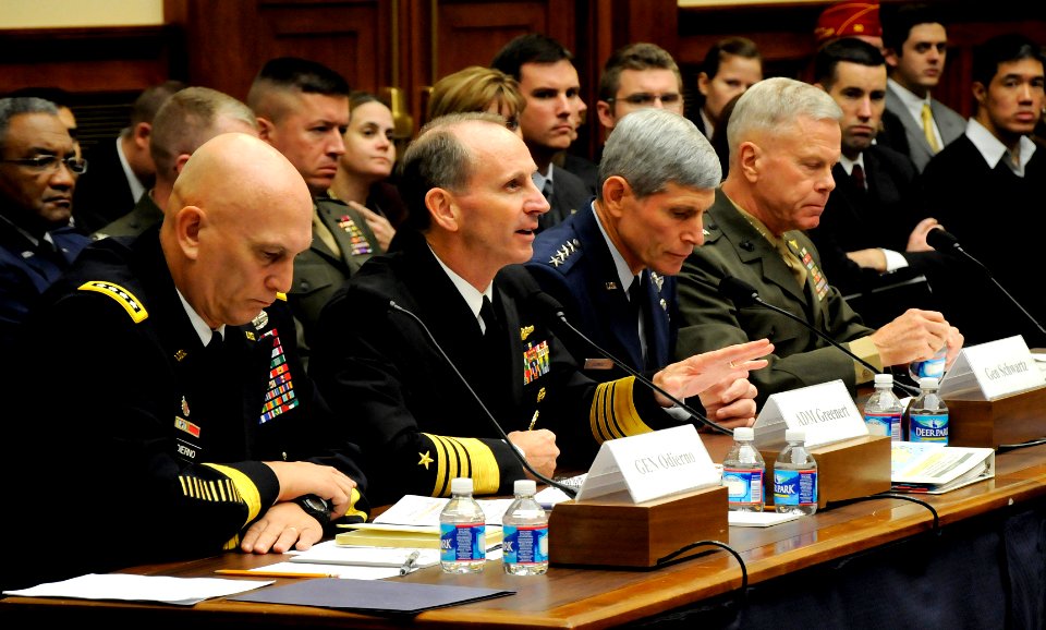 US Navy 111102-N-FC670-218 Chief of Naval Operations (CNO) Adm. Jonathan Greenert, second from left, testifies before the House Armed Services Comm