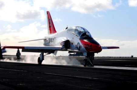 US Navy 111106-N-UO379-109 A T-45C Goshawk assigned to the Eagles of Training Squadron Seven (VT-7) launches from the aircraft carrier USS Ronald R