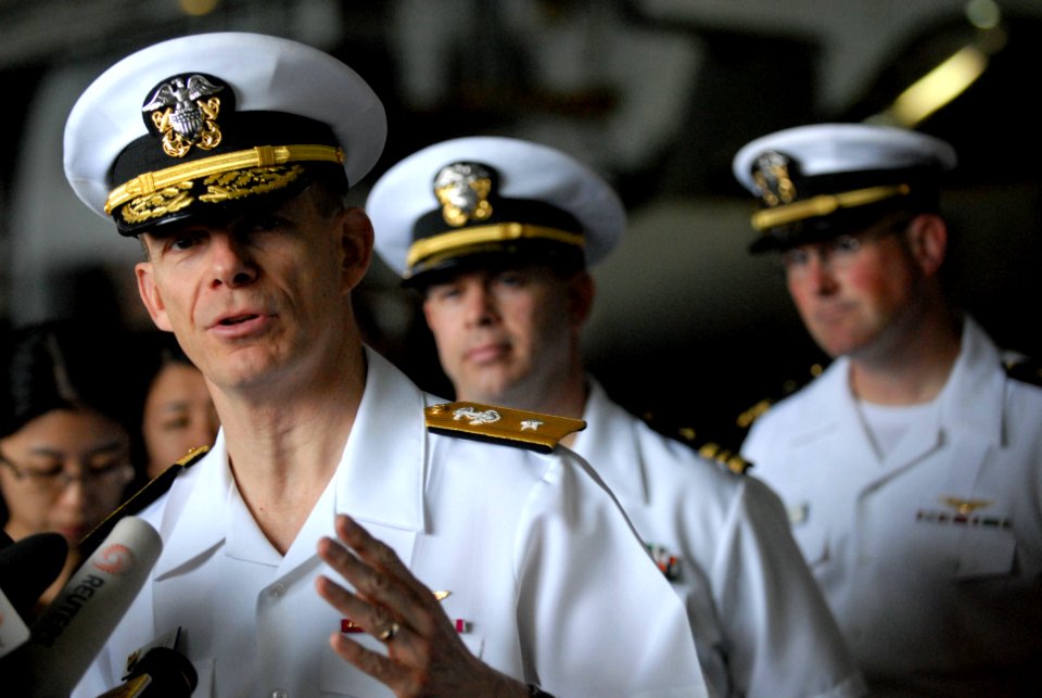 US Navy 111109-N-WW409-169 Adm. J.R. Haley takes questions from the media