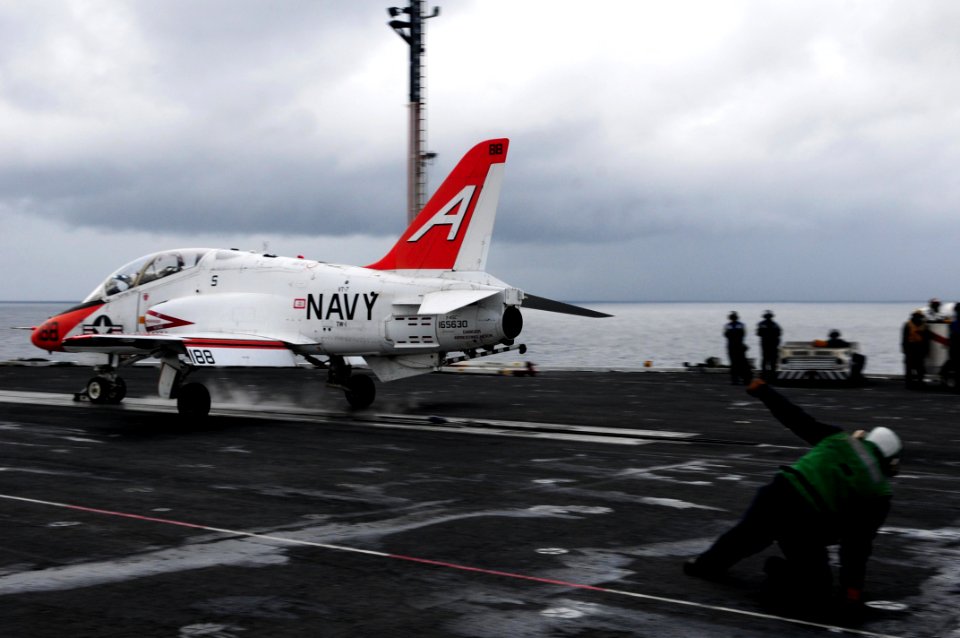 US Navy 111104-N-UO379-009 A T-45C Goshawk training aircraft assigned to the Eagles of Training Squadron (VT) 7 launches from the aircraft carrier