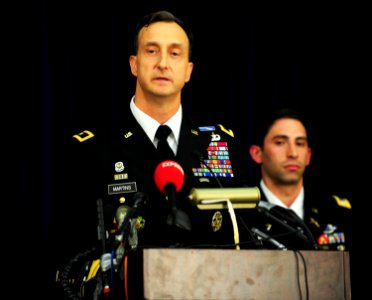 US Navy 111109-N-RF645-192 Brig. Gen. Mark S. Martins, Chief Prosecutor for the Office of Military Commissions, addresses the media during a press