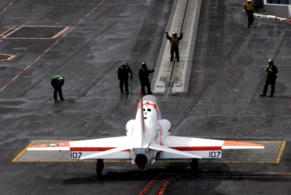 US Navy 111104-N-KF029-147 A T-45C Goshawk training aircraft prepares to launch from the aircraft carrier USS Ronald Reagan (CVN 76)