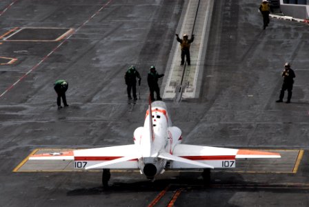 US Navy 111104-N-KF029-147 A T-45C Goshawk training aircraft prepares to launch from the aircraft carrier USS Ronald Reagan (CVN 76)