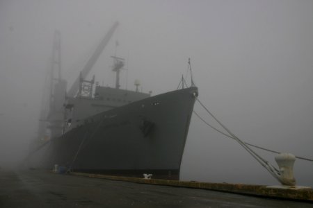 US Navy 111109-N-TG958-001 USNS Flickertail State fades into the morning fog