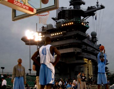 US Navy 111110-N-JN664-498 College basketball players from the University of North Carolina practice aboard the Nimitz-class aircraft carrier USS C