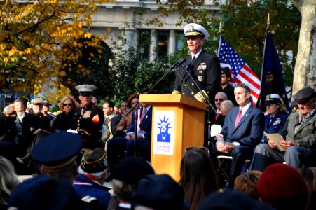 US Navy 111111-N-AW702-002 Chief of Naval Operations Adm. Jonathan W. Greenert delivers remarks at Madison Square Park during a Veteran's Day parad