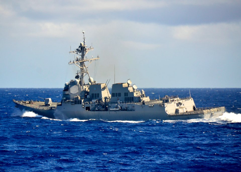 US Navy 111112-N-RI884-033 The guided-missile destroyer USS Chafee (DDG 90) participates in training maneuvers as part of the integrated maritime e