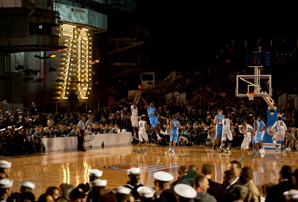 US Navy 111111-N-DR144-901 University of North Carolina's Harrison Barnes, right, defends against Michigan State's Branden Dawson during the Quick