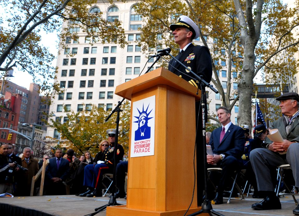 US Navy 111111-N-AW702-009 Chief of Naval Operations Adm. Jonathan W. Greenert delivers remarks at Madison Square Park during a Veteran's Day parad