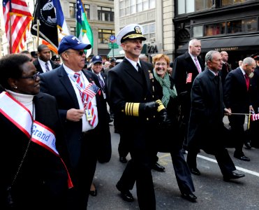 US Navy 111111-N-FC670-458 Chief of Naval Operations (CNO) Adm. Jonathan Greenert, center, marches in the New York City Veterans Day Parade photo