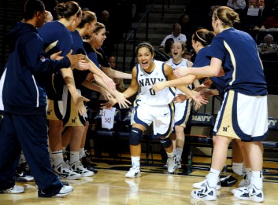 US Navy 111111-N-OA833-002 U.S. Naval Academy women's basketball guard Alix Membreno (^0) is introduced during the starting lineups before a game a