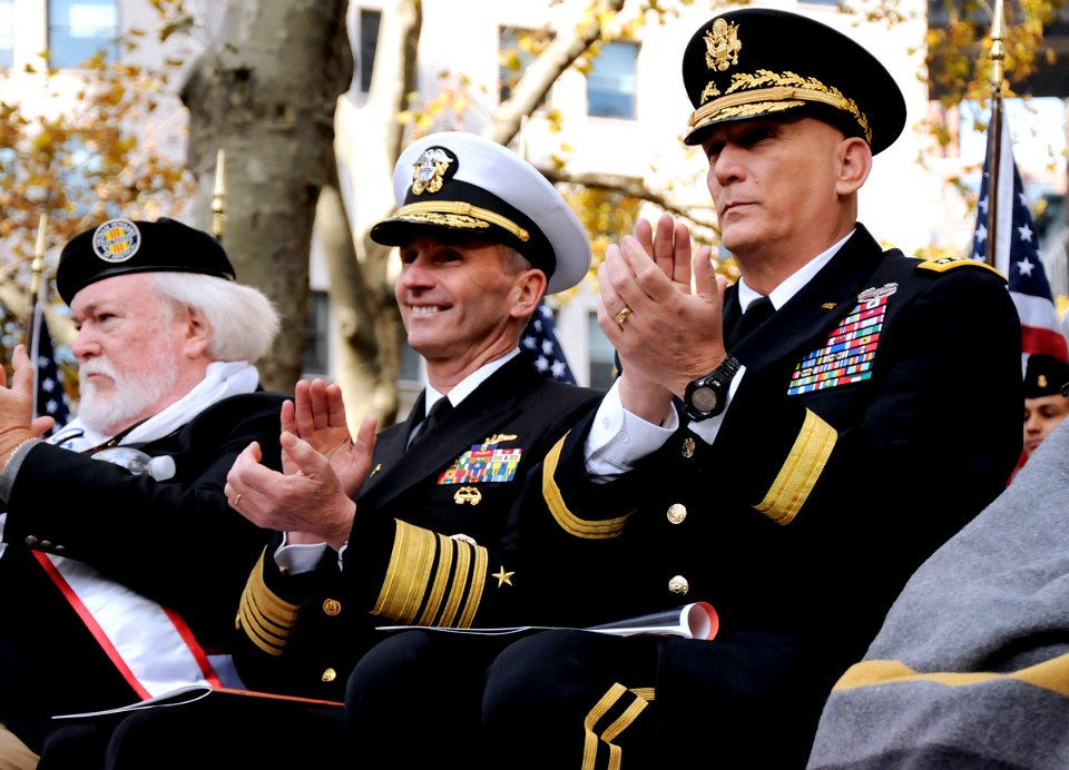 US Navy 111111-N-FC670-211 Service Chiefs and distinguished guests, including Veterans from multiple conflicts, participate in a Veteran's Day Memo