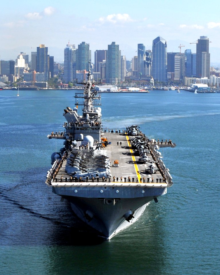 US Navy 111114-N-KD852-188 The amphibious assault ship USS Makin Island (LHD 8) departs Naval Base San Diego on its first operational deployment to
