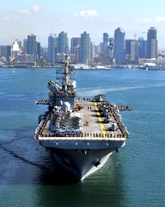 US Navy 111114-N-KD852-188 The amphibious assault ship USS Makin Island (LHD 8) departs Naval Base San Diego on its first operational deployment to