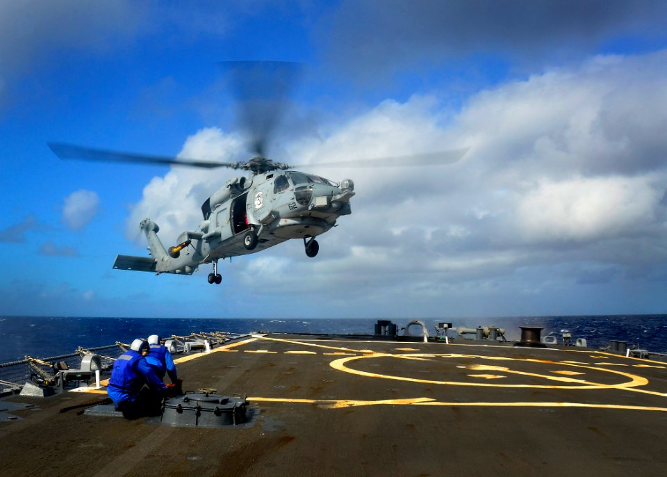 US Navy 111111-N-RI884-108 An SH-60B Sea Hawk helicopter assigned to the Easy Riders of Helicopter Anti-Submarine Squadron Light (HSL) 37 lands abo