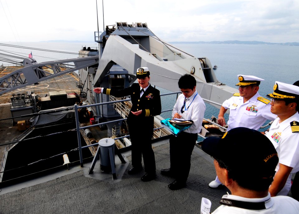US Navy 111112-N-WJ771-067 Cmdr. Carol McKenzie, commanding officer of the forward-deployed amphibious dock landing ship USS Germantown (LSD 42), d