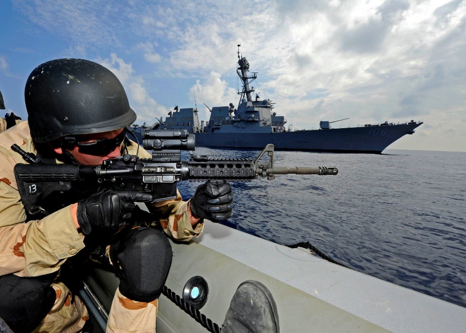 US Navy 111116-N-VH839-045 A Sailor conducts VBSS drills