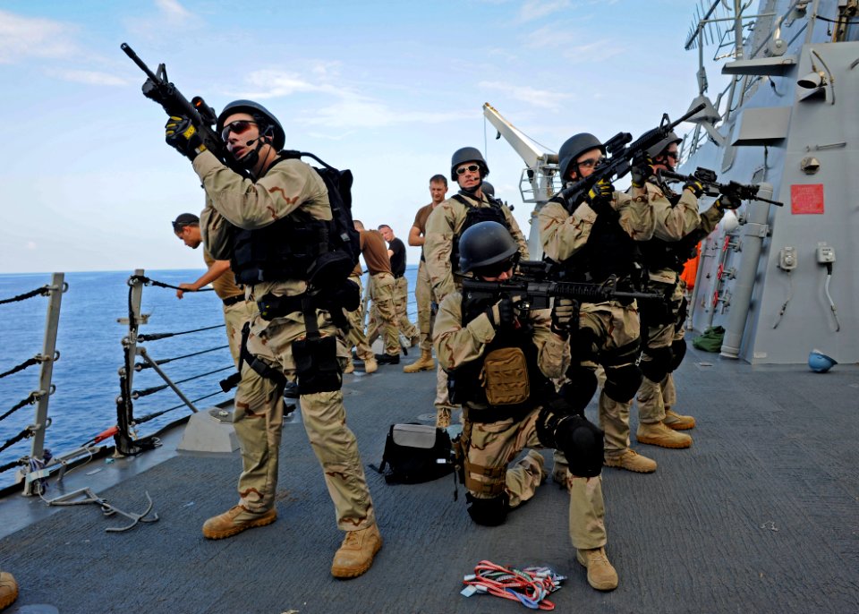 US Navy 111116-N-VH839-138 Saiors aboard USS Wayne E. Meyer (DDG 108) conduct VBSS drills