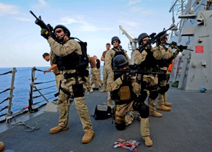 US Navy 111116-N-VH839-138 Saiors aboard USS Wayne E. Meyer (DDG 108) conduct VBSS drills