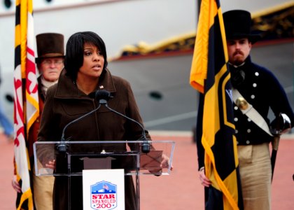 US Navy 111117-N-KV696-159 Baltimore Mayor Stephanie Rawlings-Blake delivers remarks during the announcement of the Navy's commemoration of the Bic