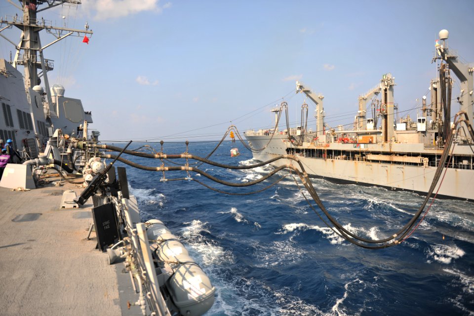 US Navy 111115-N-YZ751-026 The guided-missile destroyer USS Truxtun (DDG 103) conducts a replenishment at sea with the Military Sealift Command fle