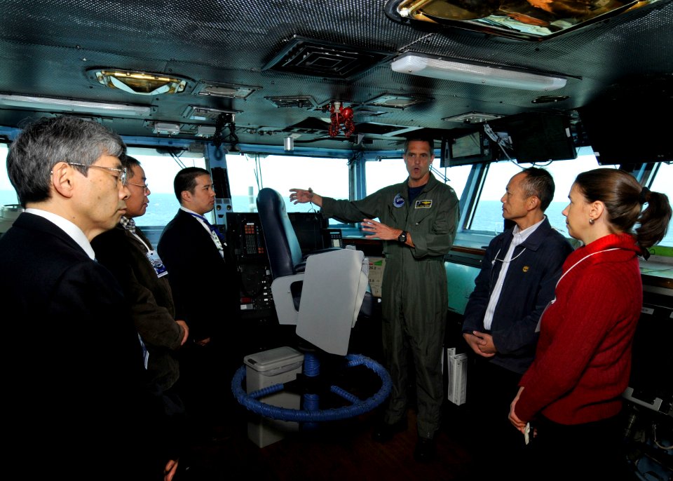 US Navy 111118-N-JO245-114 Commanding Officer speaks about routine carrier operations