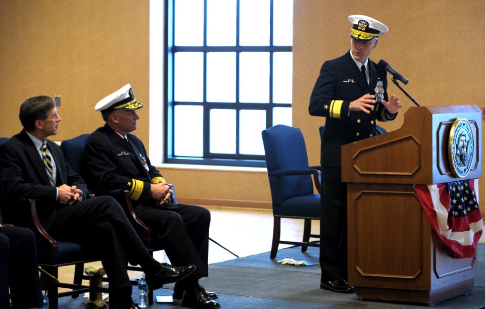 US Navy 111117-N-PO203-156 Rear Adm. Matthew Klunder, incoming chief of naval research, addresses guests, including Sean J. Stackley, assistant sec
