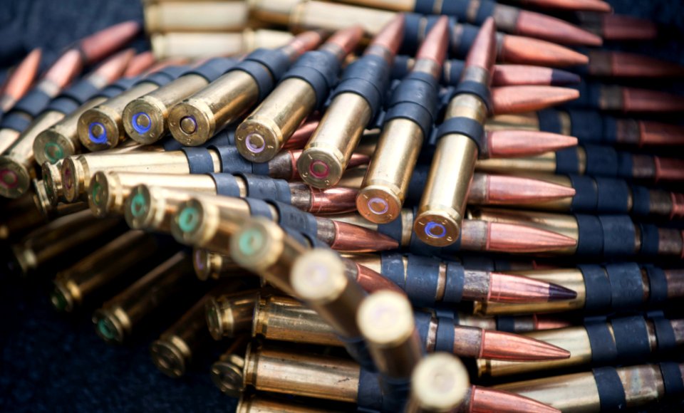 US Navy 111117-N-PB383-082 Ammunition for a .50-caliber live-fire exercise is on the flight deck aboard the amphibious transport dock ship USS New
