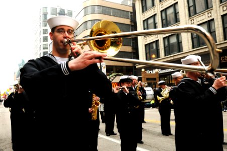 US Navy 111124-N-CD297-025 Musician 3rd Class Patrick Reynolds, from Clarksville, Tenn., and a member of the U.S. Navy Band Great Lakes, plays a tr