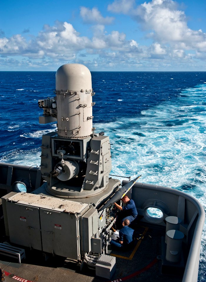 US Navy 111118-N-DX615-003 Fire controlmen perform resistance checks on the Phalanx Close-In Weapon System