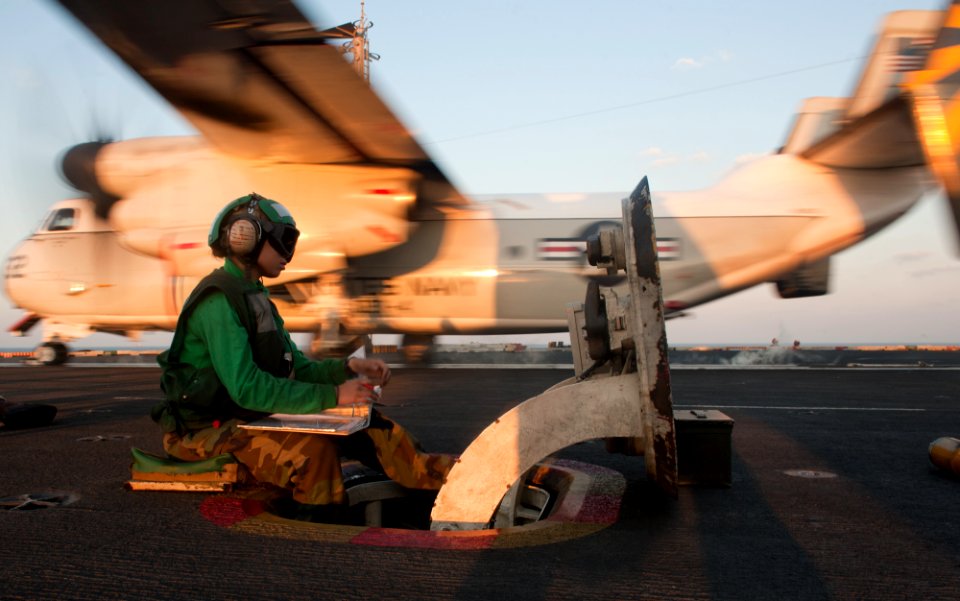 US Navy 111123-N-OY799-127 An C-2A Greyhound from the Providers of Fleet Logistics Combat Support Squadron (VRC) 30 launches off the flight deck of